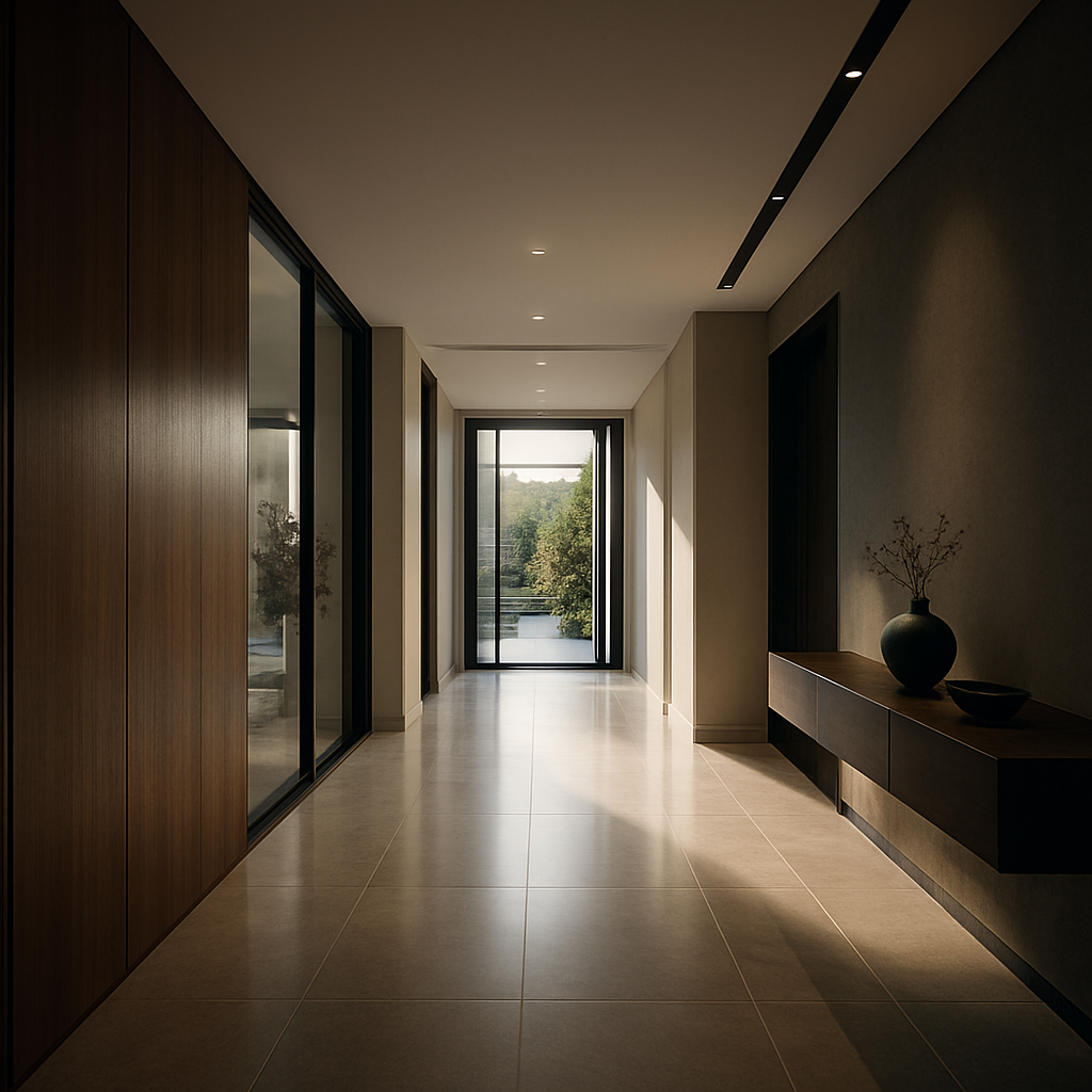Cinematic walkthrough of a luxury modern Melbourne property hallway